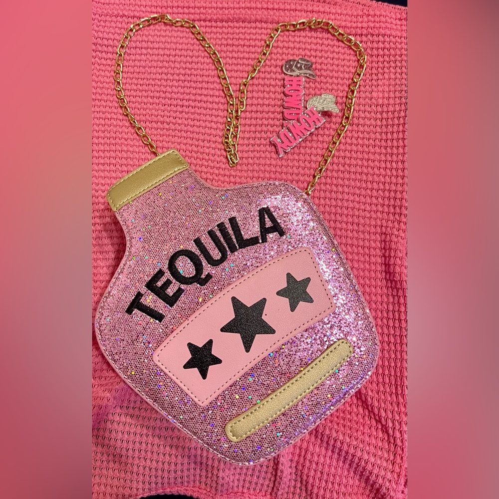Pink Sequin Tequila Bag and accessories